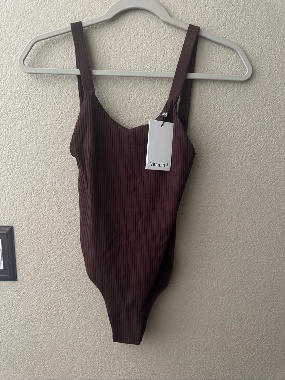 Vitamin A EcoRib cocoa one piece ribbed. Small NWT